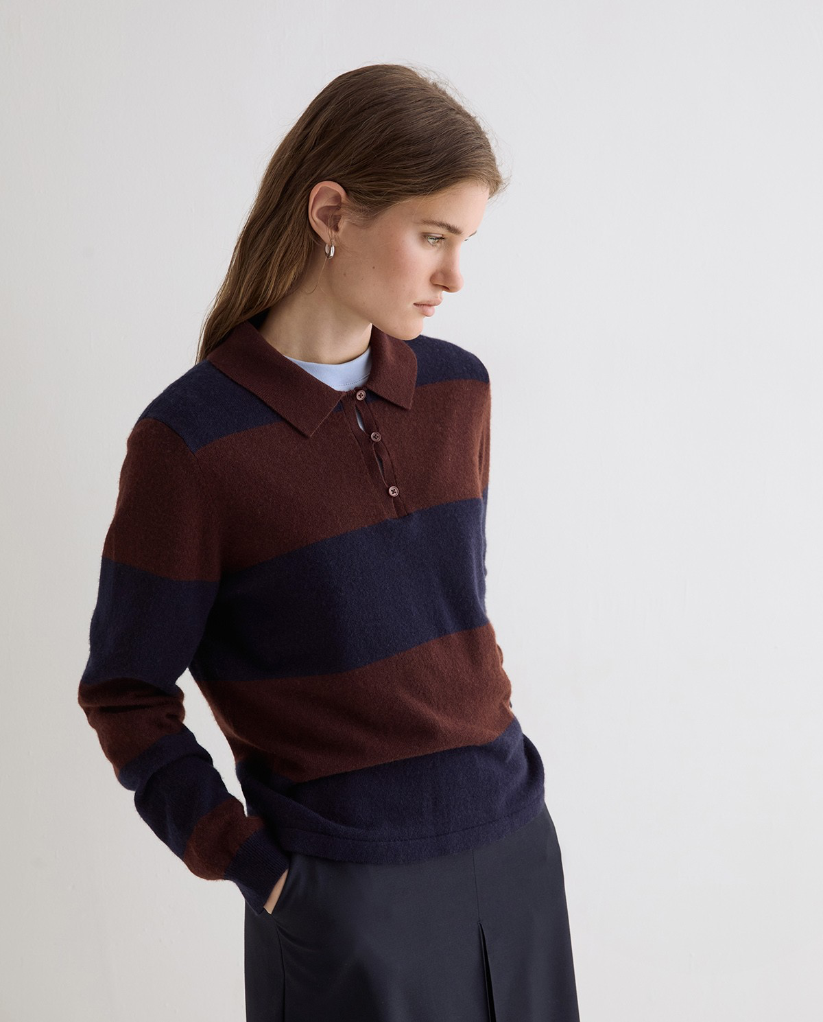 Striped Polo-Neck Sweater