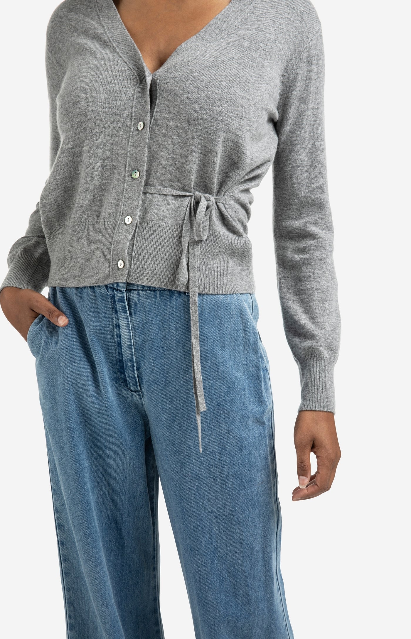 Grey Knit Cardigan with Staps