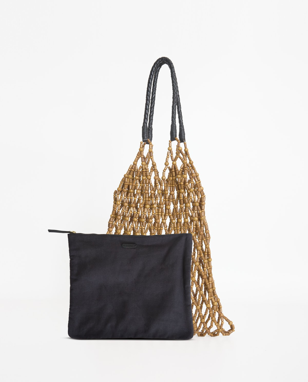 Mesh Bag with Wooden Beads
