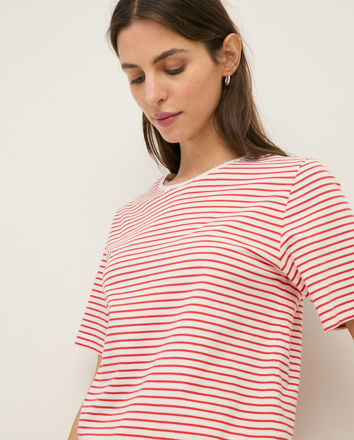 Striped Organic Cotton T-Shirt With Round Neckline