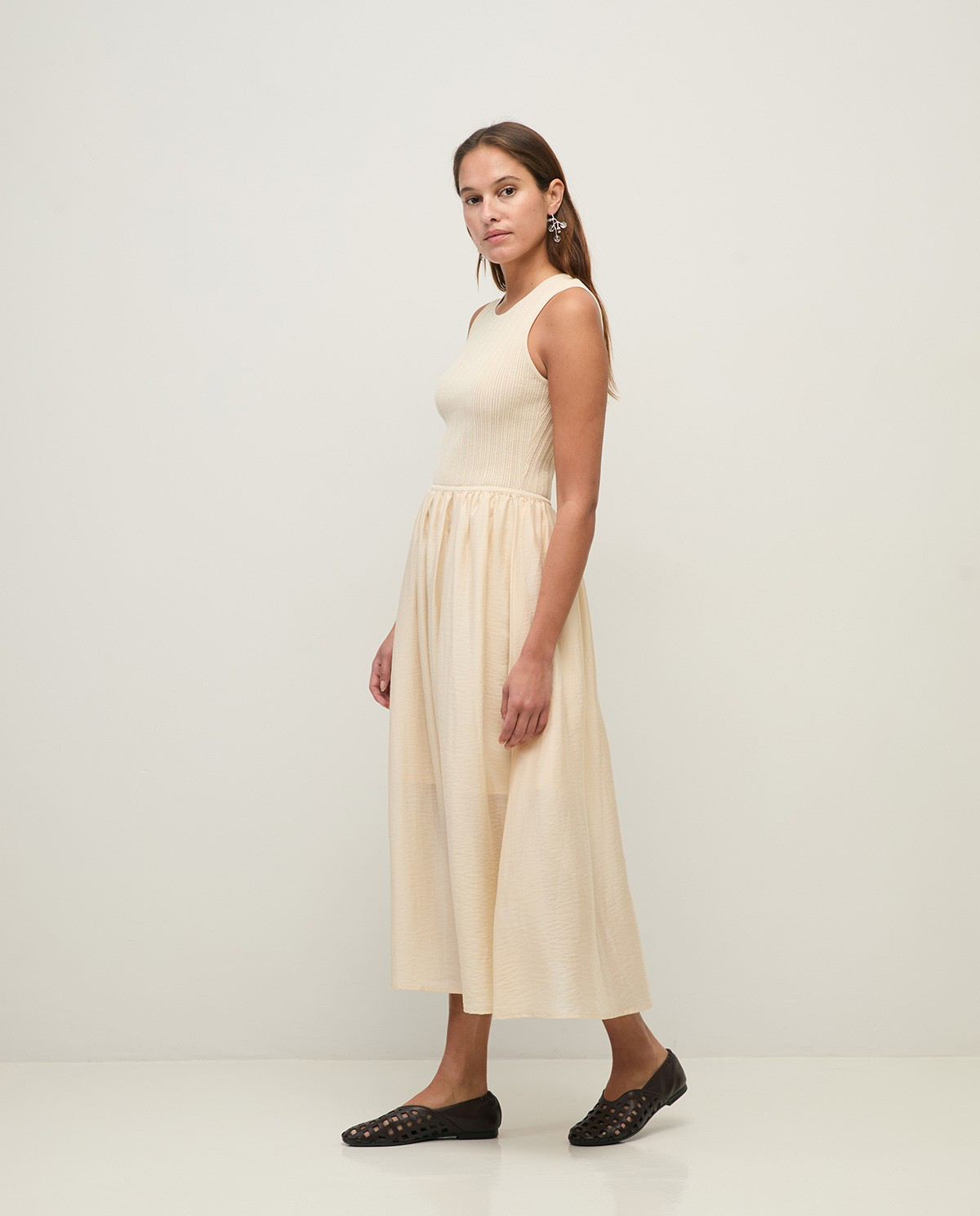 Long Dress with Combination of Fabrics