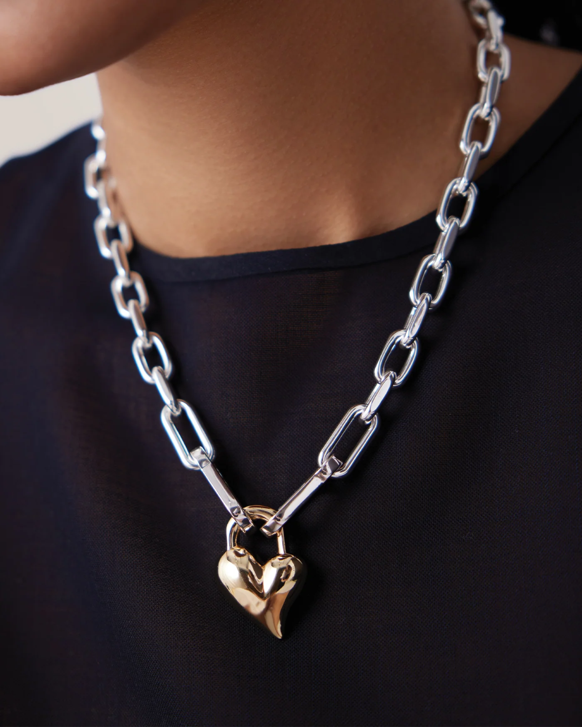 Padlock Heart Pendant Necklace Two-Tone