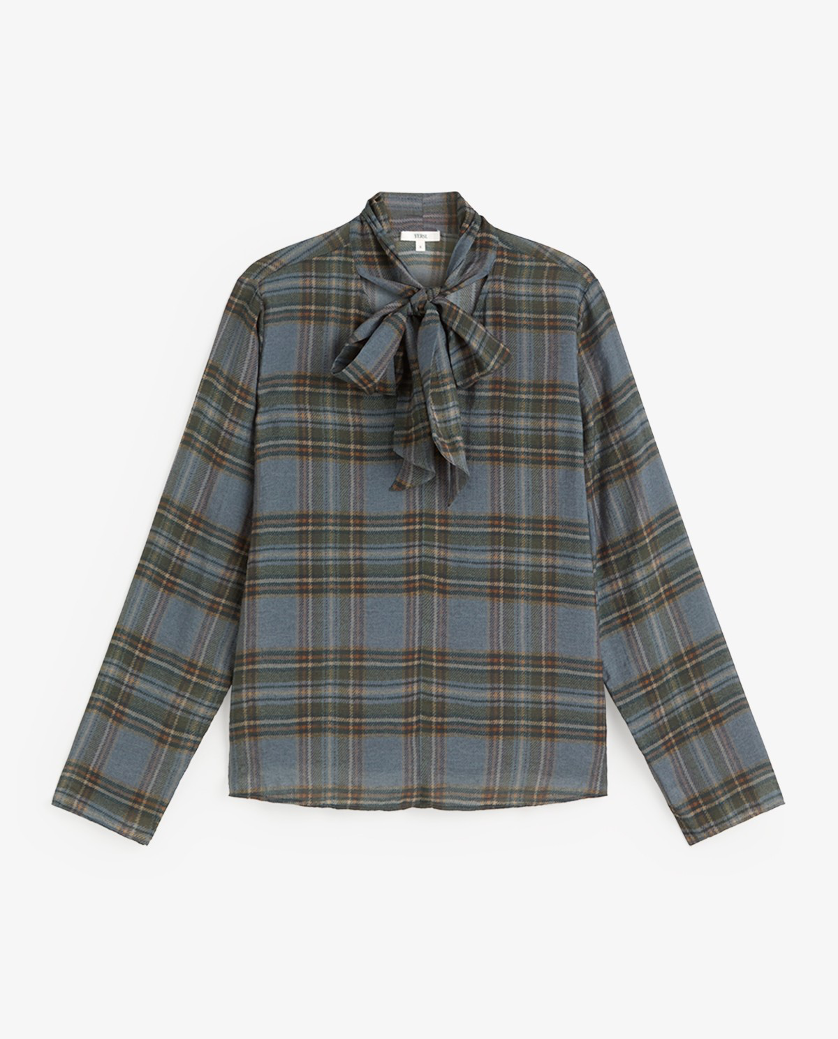 Tie-Neck Check-Print Shirt