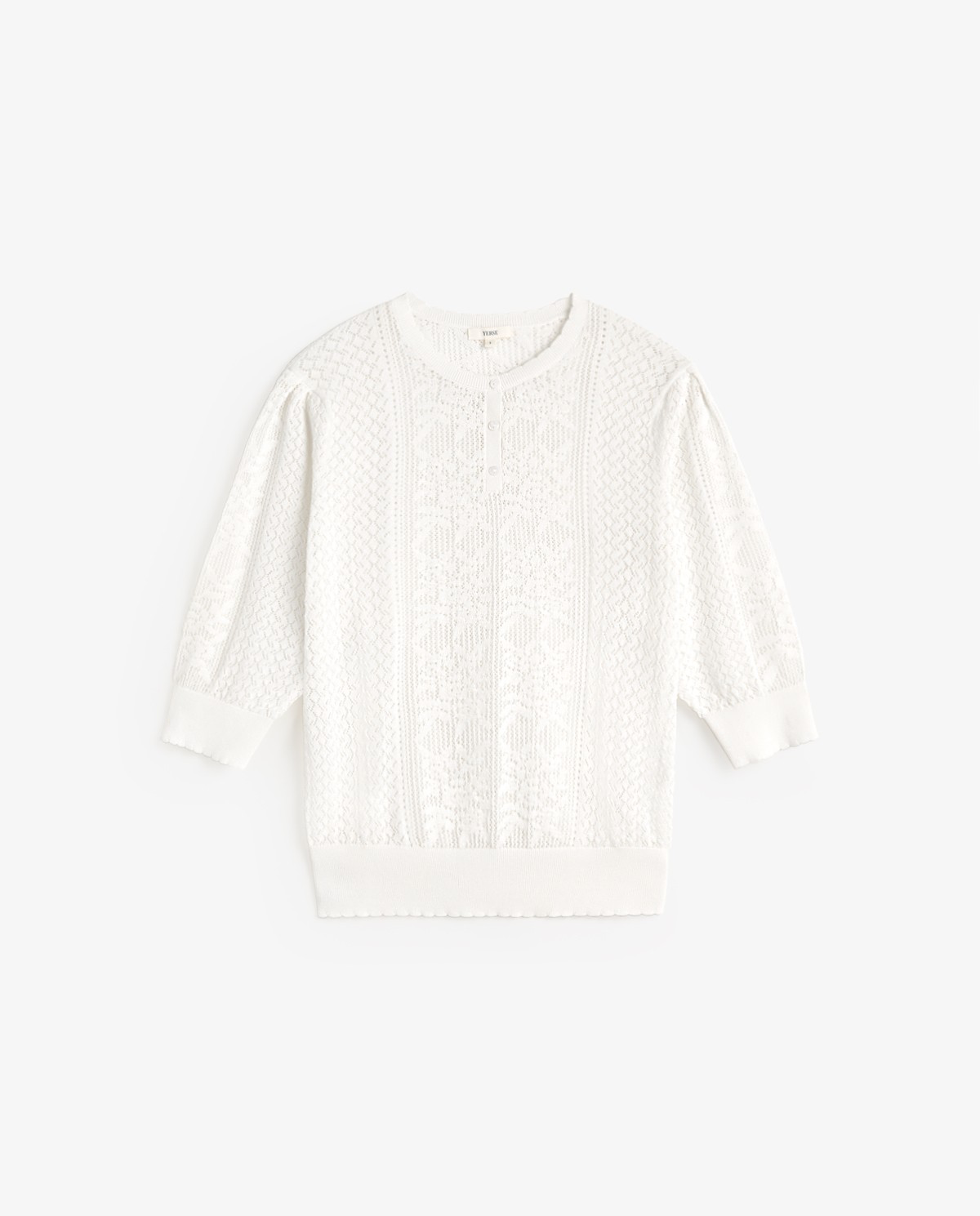 Pointelette Sweater With Puffed French Sleeves
