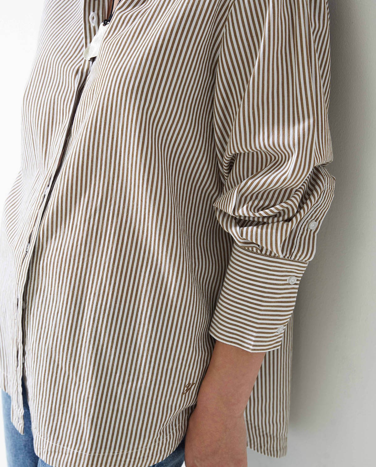 Camel Striped Organic-Cotton Poplin Shirt