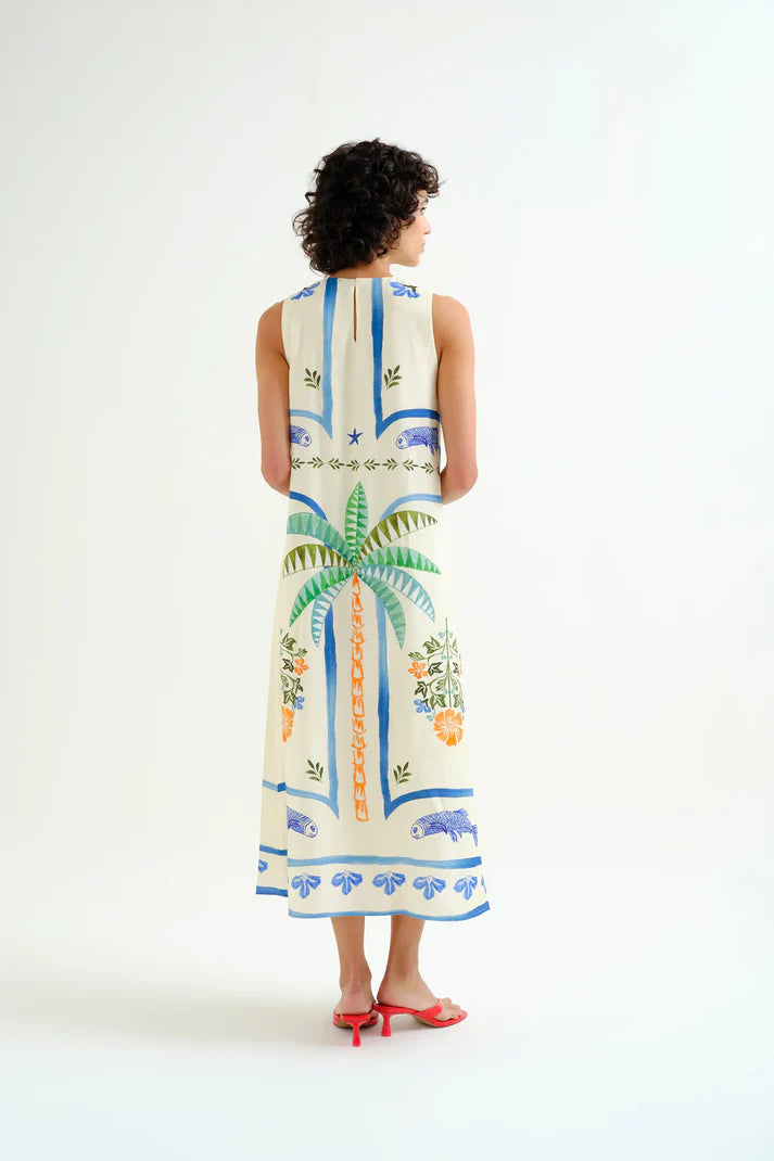 Palm & Mermaid Midi Dress