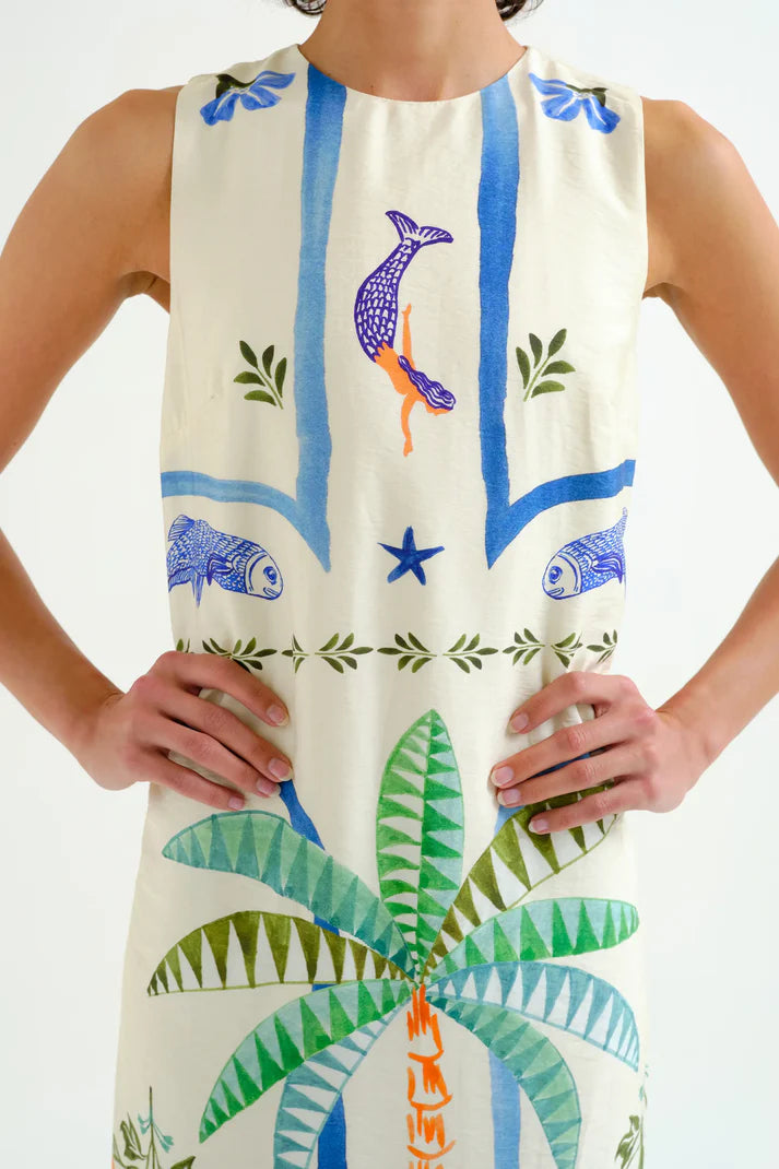 Palm & Mermaid Midi Dress