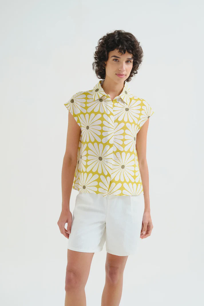 Olive Flower Print Shirt