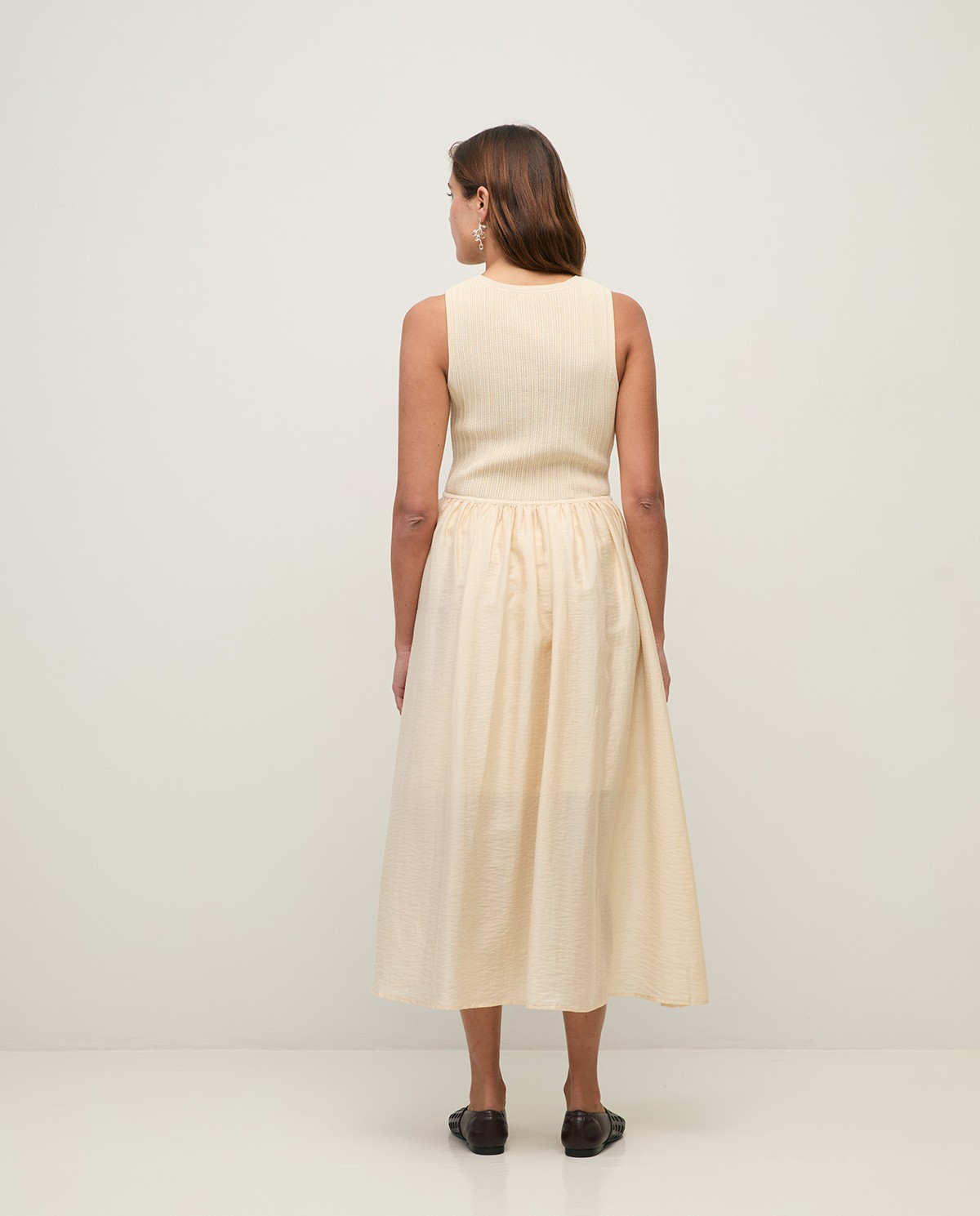 Long Dress with Combination of Fabrics