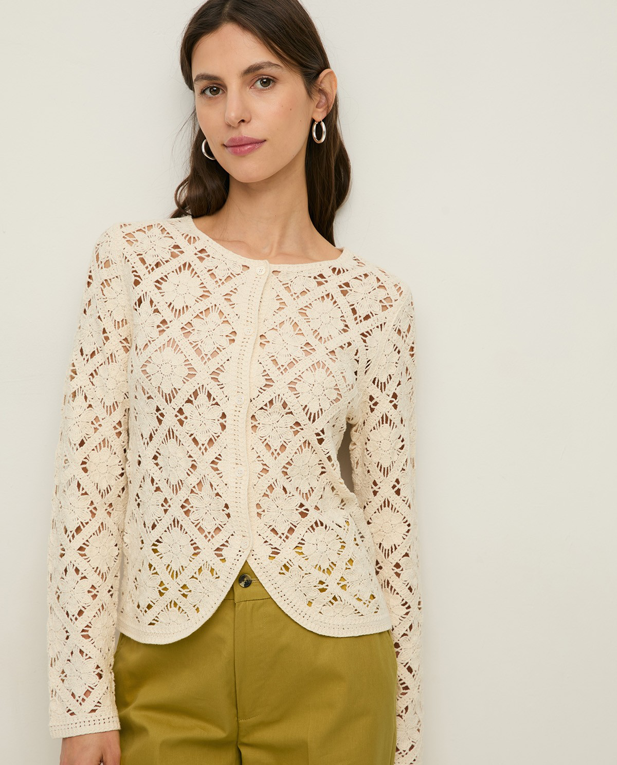 Crochet Cardigan with Rounded Hemline