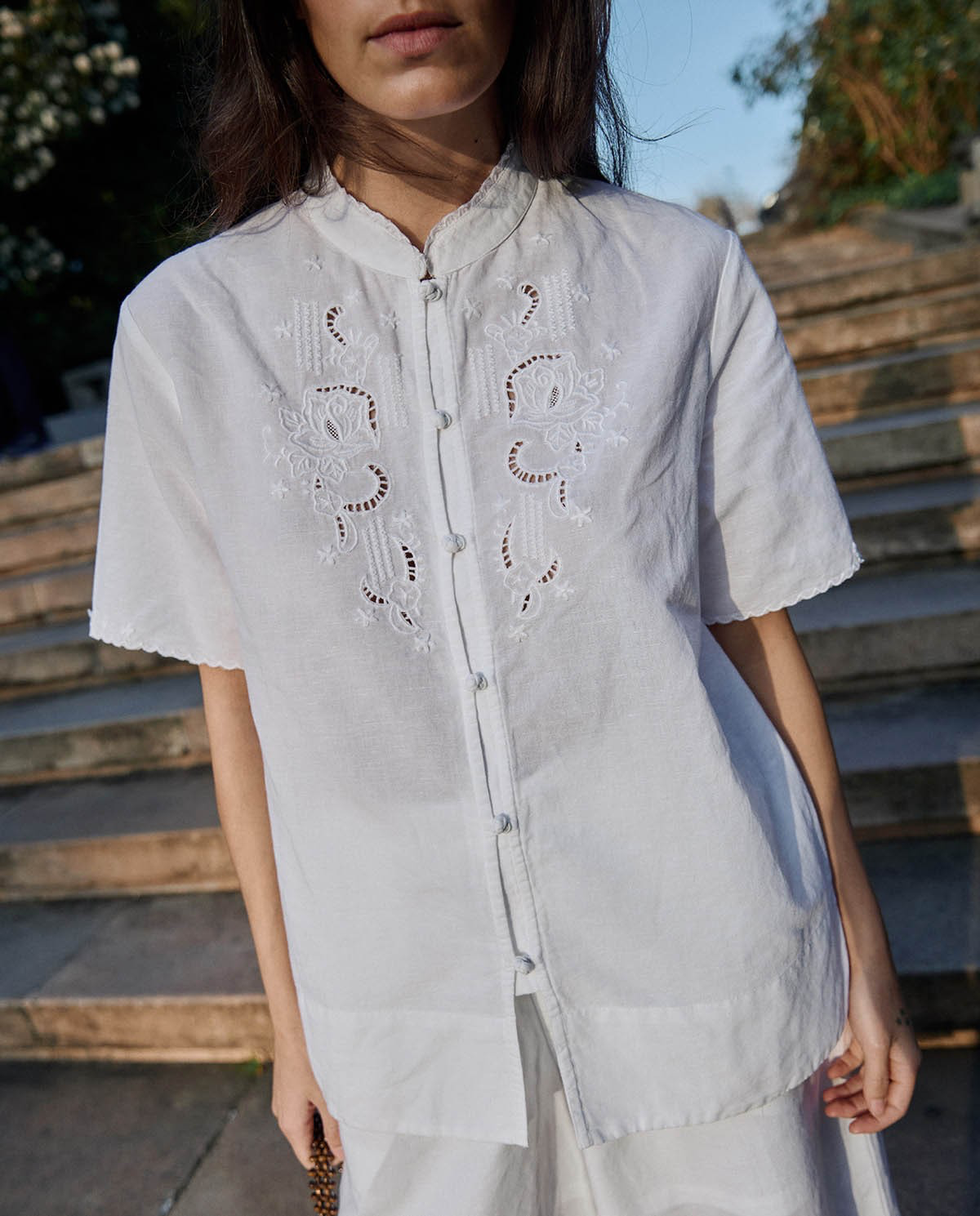 Cotton Linen Blouse with Embroidery