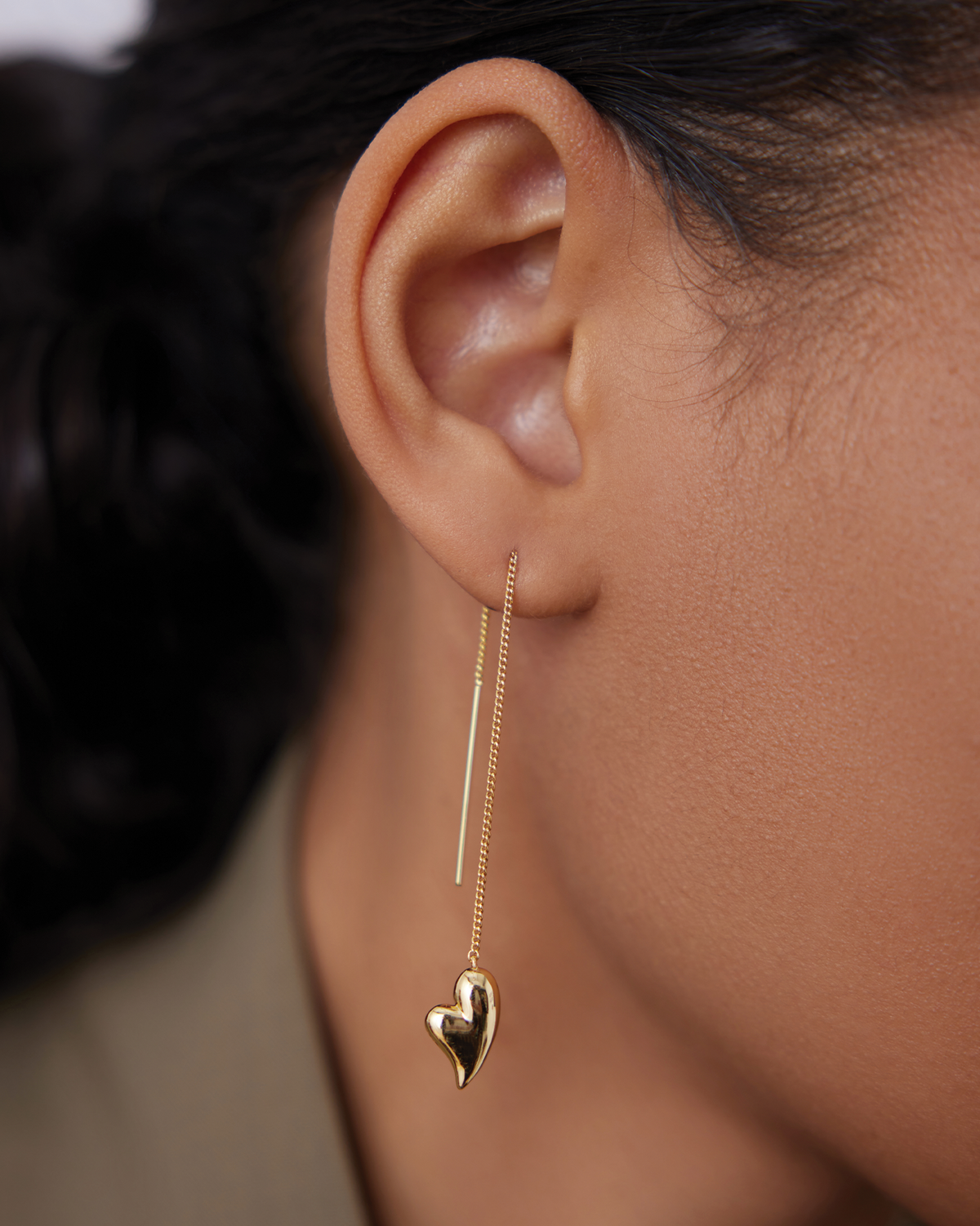 Puffy Heart Threader Earrings