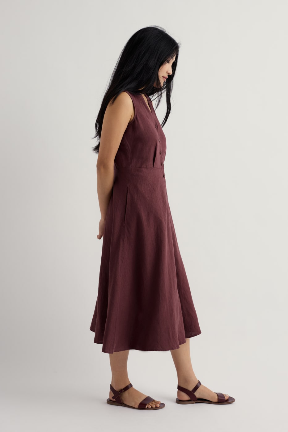 Carved Wood Linen Sleeveless Dress