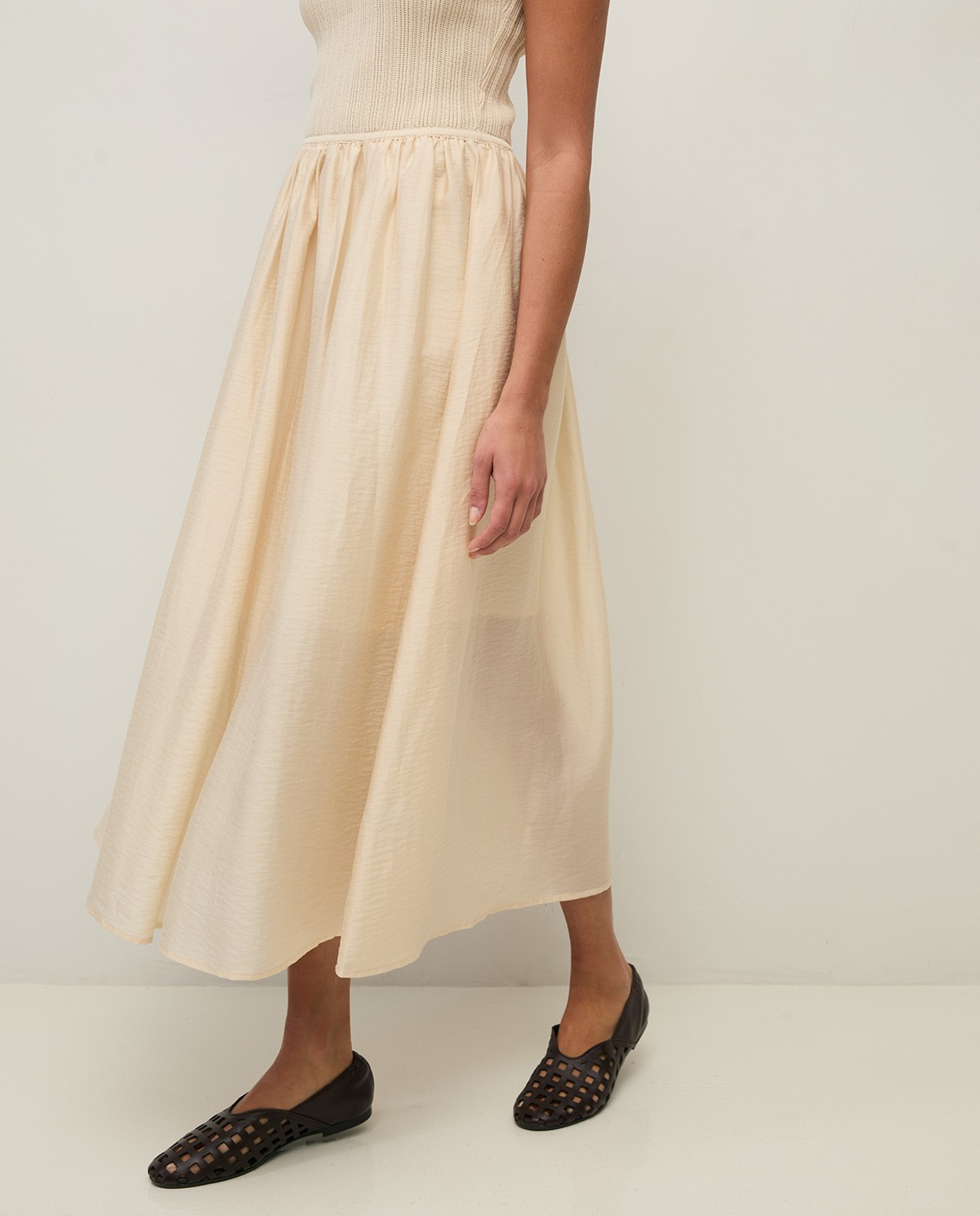 Long Dress with Combination of Fabrics