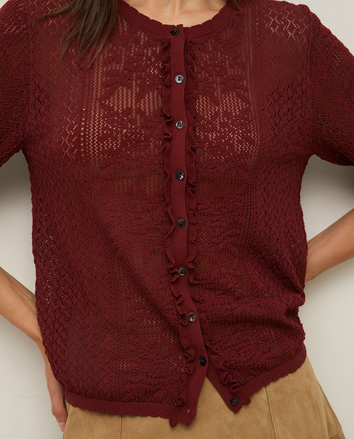 Short Sleeve Pointelette Cardigan