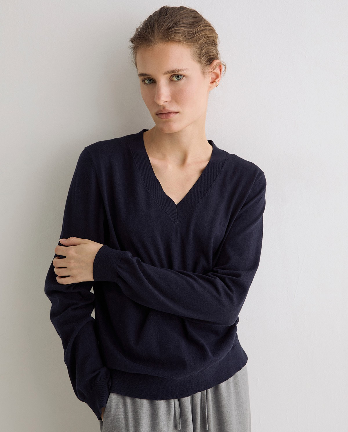 V-Neck Sweater With Embroidered Logo