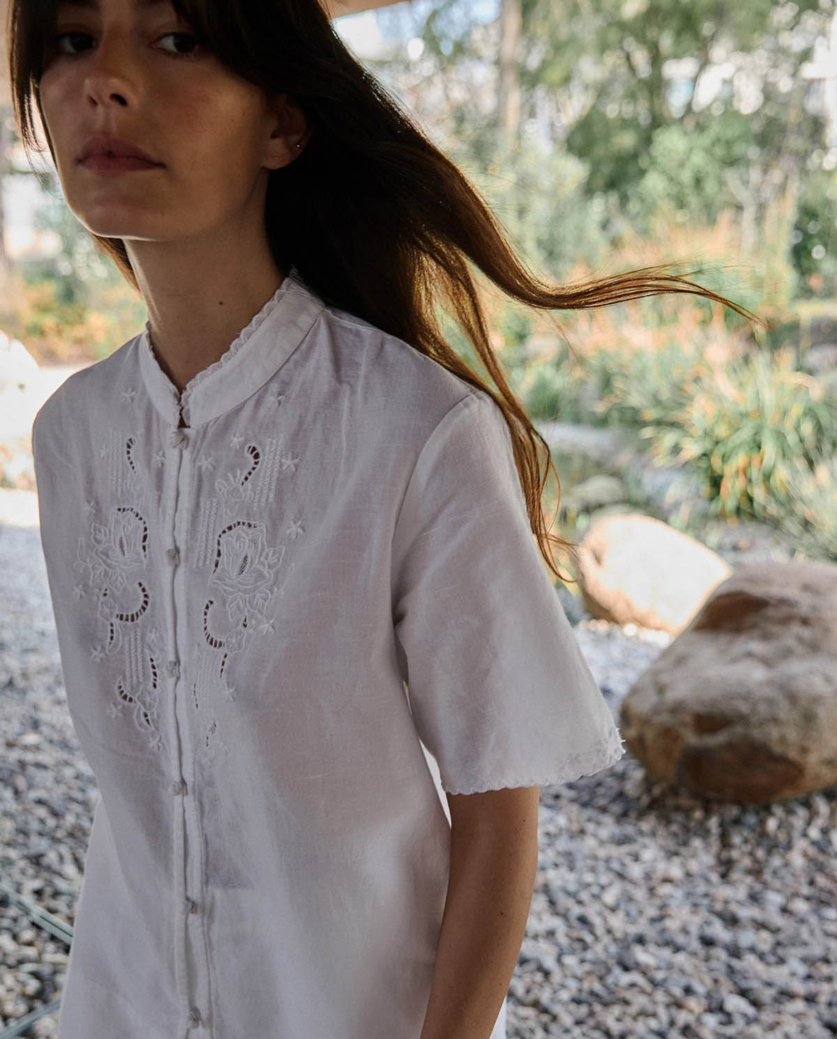 Cotton Linen Blouse with Embroidery