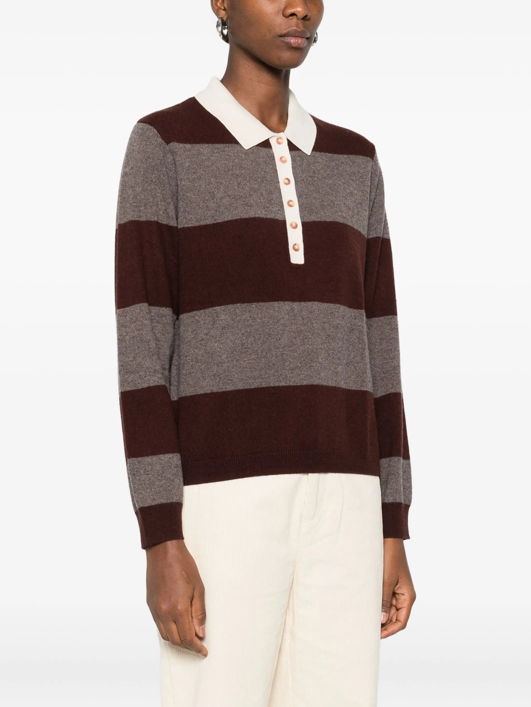 Striped Jumper Polo Neck Pullover