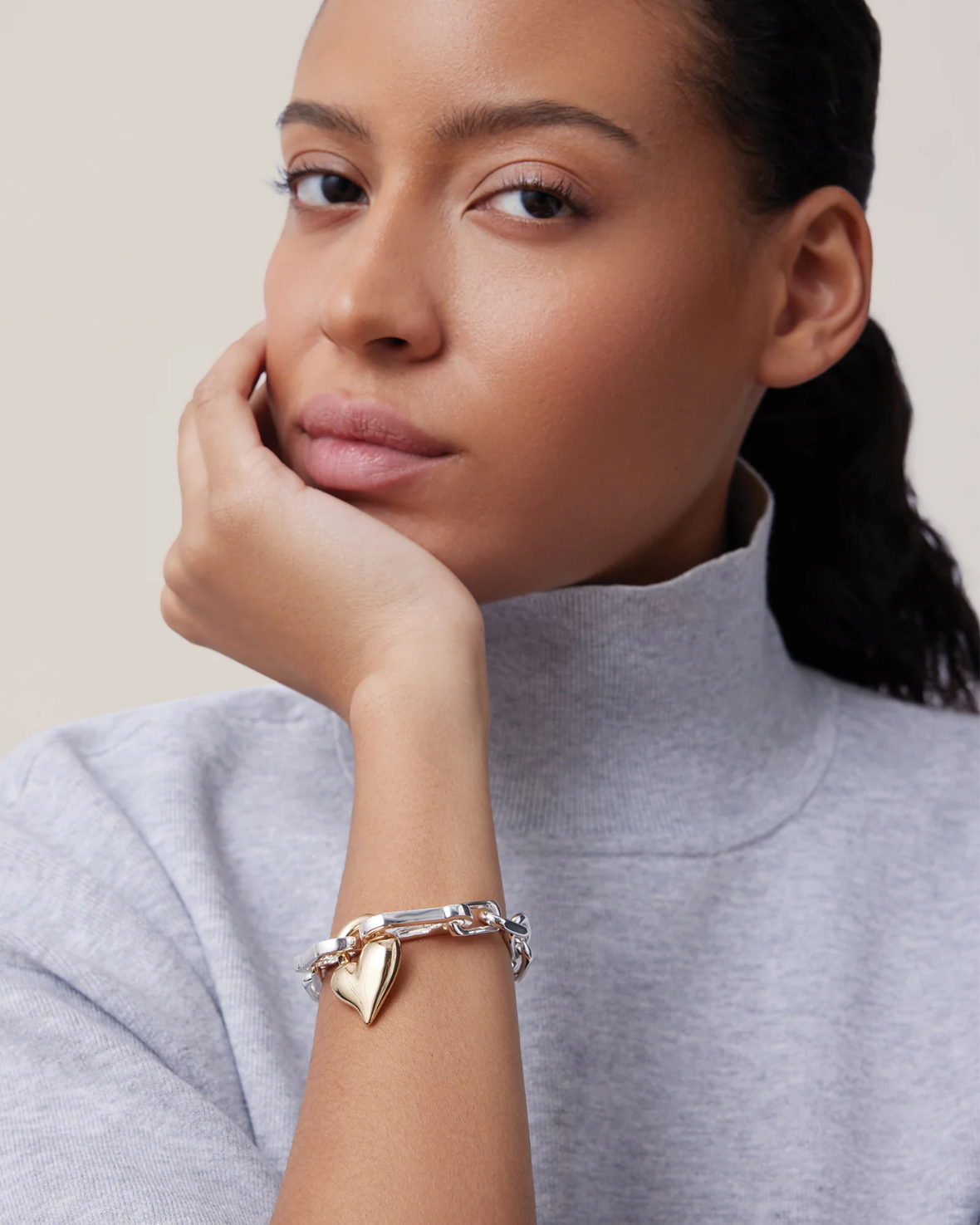 Padlock Heart Chain Bracelet-Two Tone