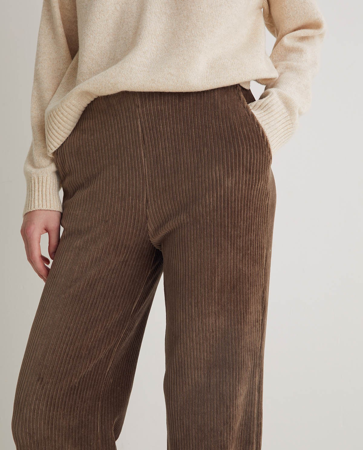 Taupe Wide Corduroy Blend Trousers