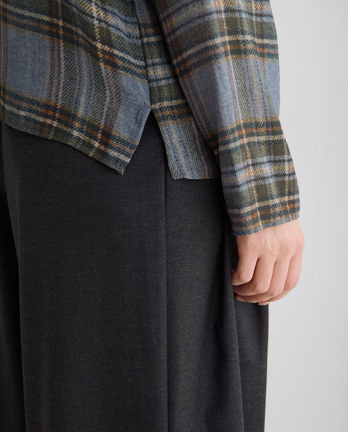 Tie-Neck Check-Print Shirt