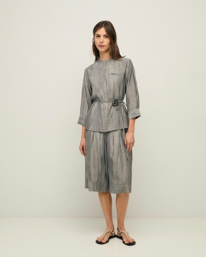 Pleated Mao Neck Shirt