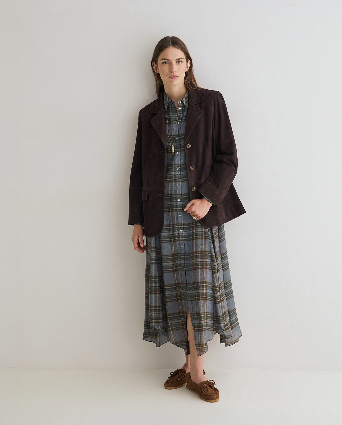 Midi Check-Print Dress