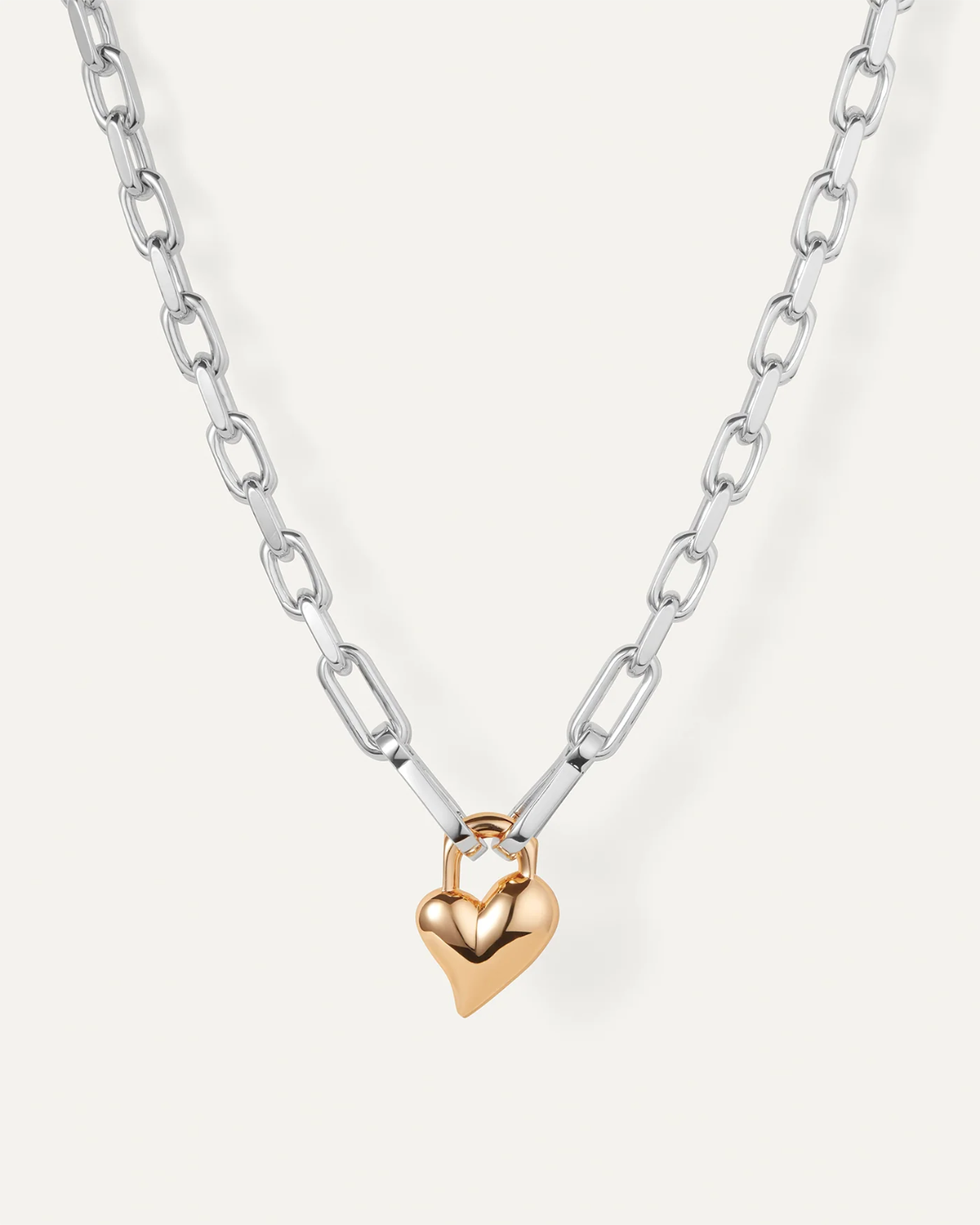 Padlock Heart Pendant Necklace Two-Tone