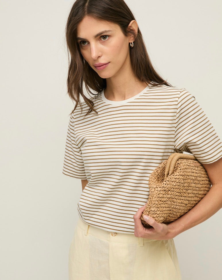 Striped Organic Cotton T-Shirt With Round Neckline