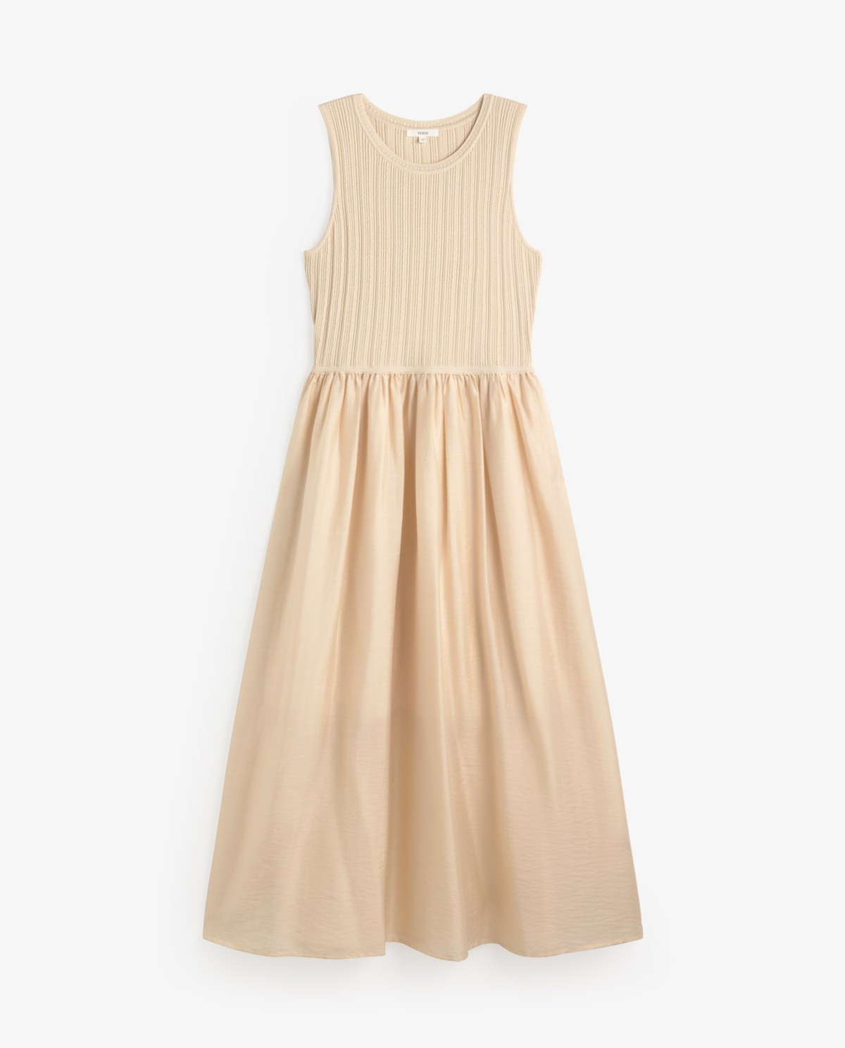 Long Dress with Combination of Fabrics