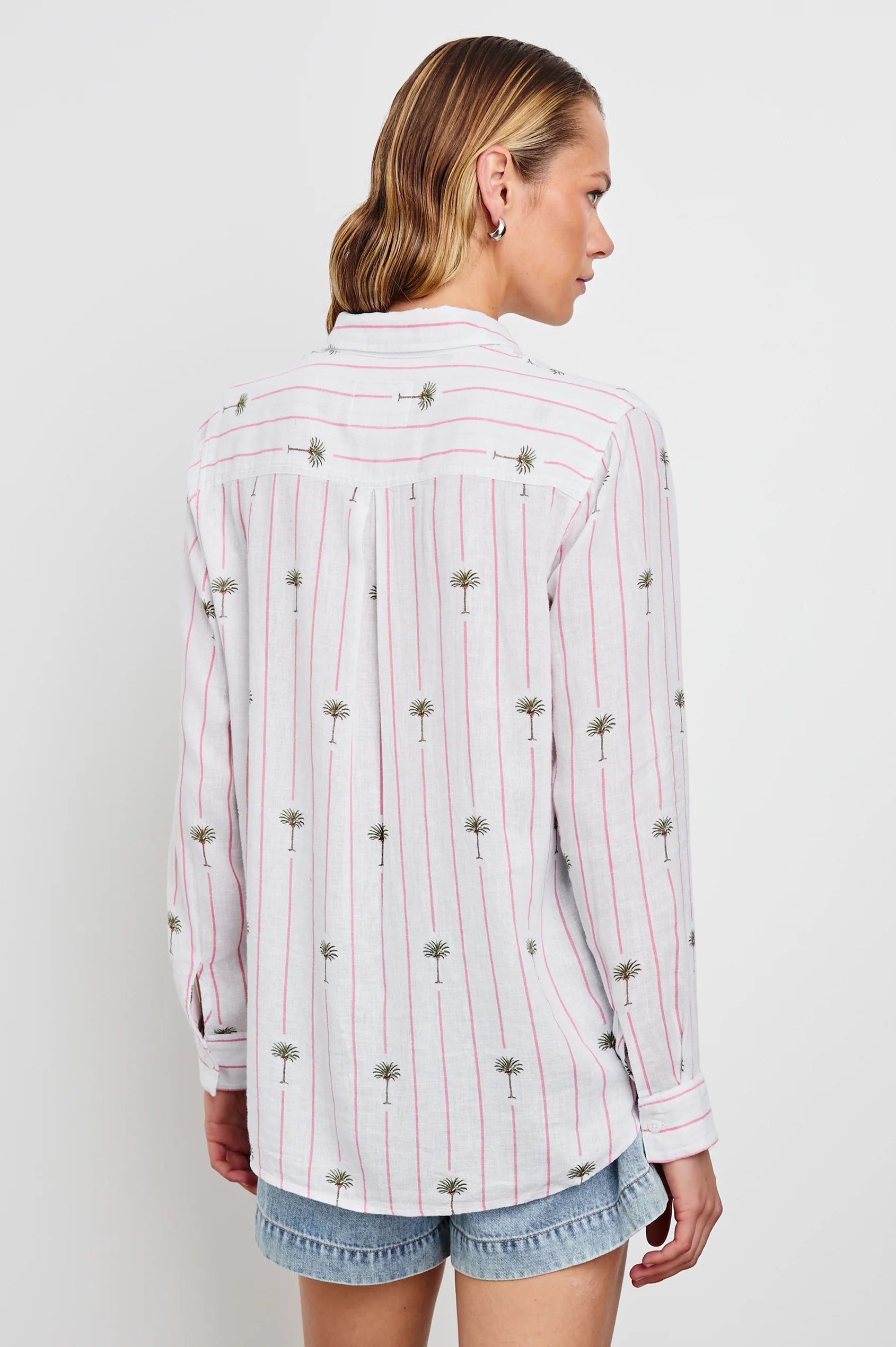 Charli Shirt-Pink Palm Stripe