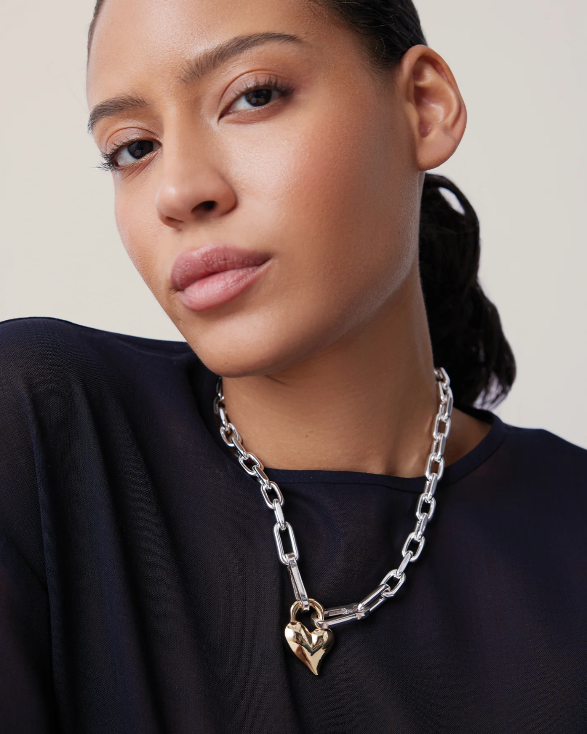 Padlock Heart Pendant Necklace Two-Tone