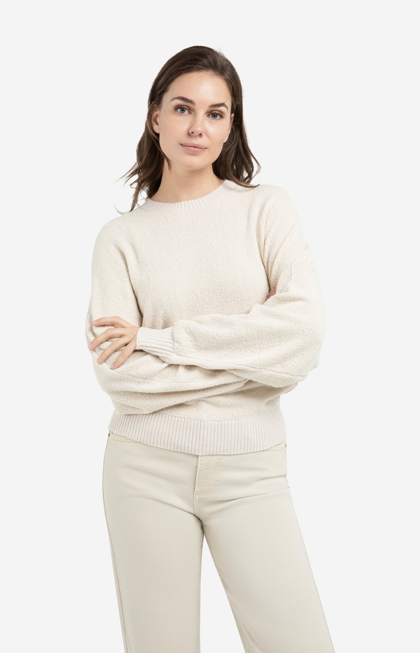 Boucle Sweater with Batwing Sleeve