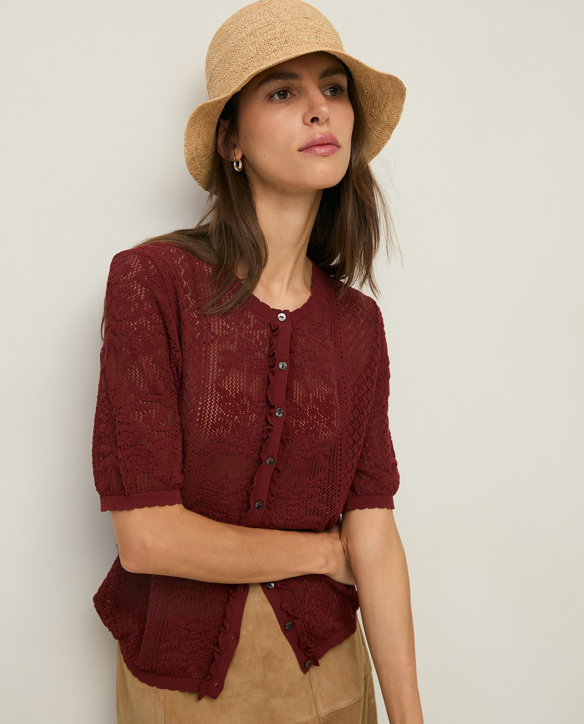 Short Sleeve Pointelette Cardigan