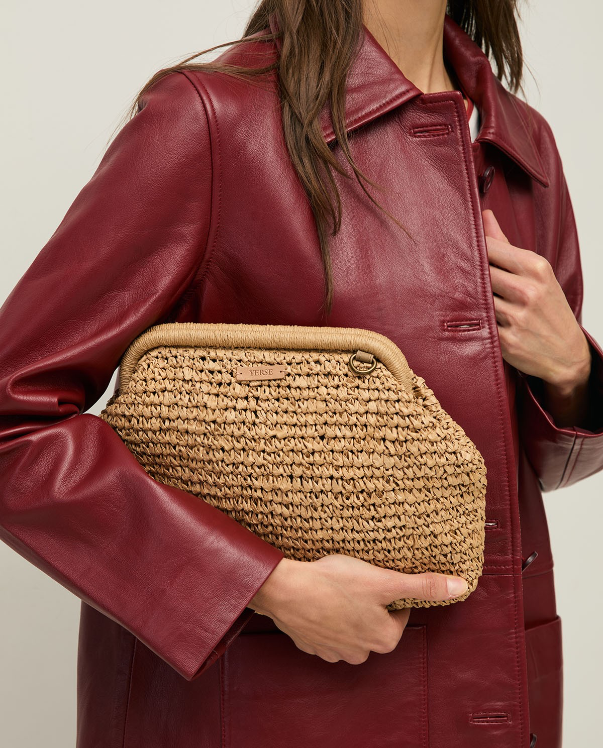 Braided Clutch with Leather Handle