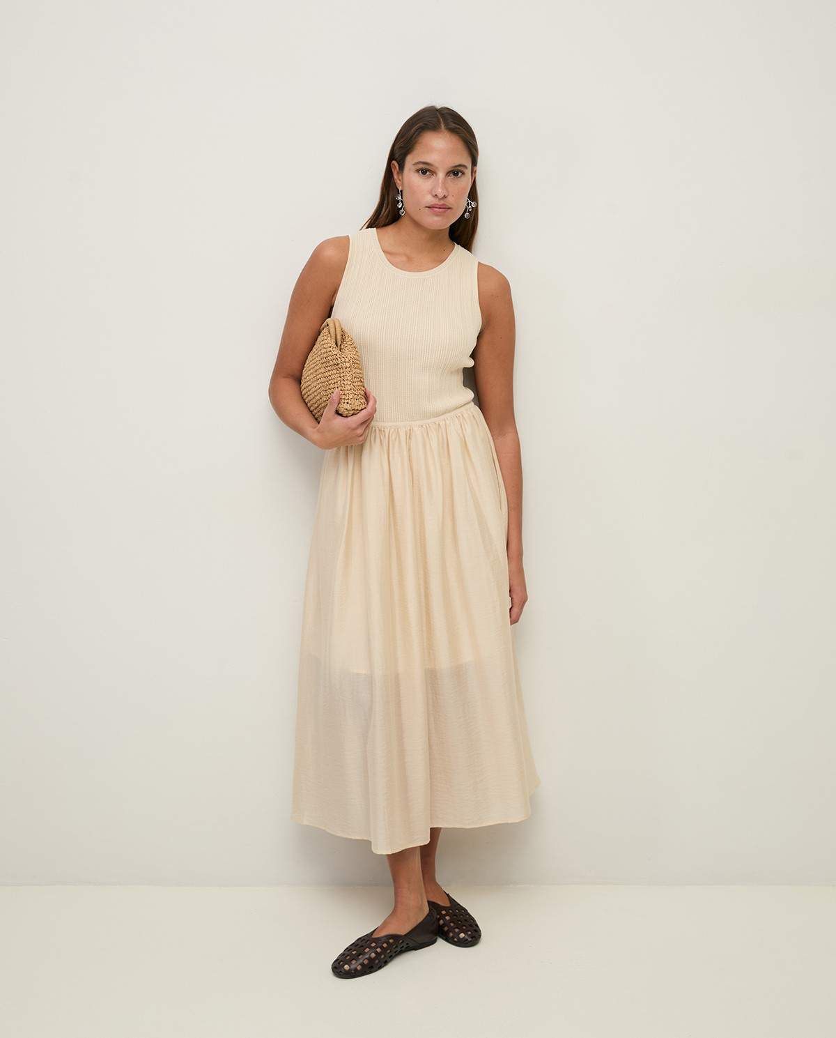 Long Dress with Combination of Fabrics