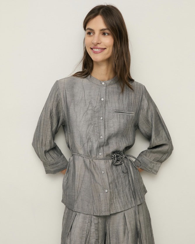 Pleated Mao Neck Shirt