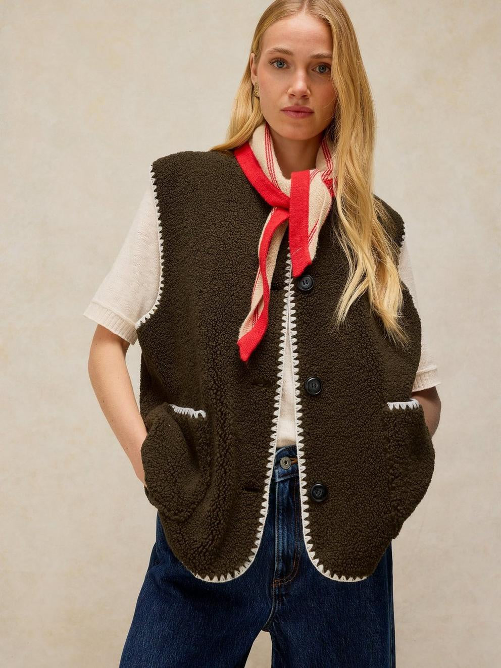 Borg Stitch Detail Gilet