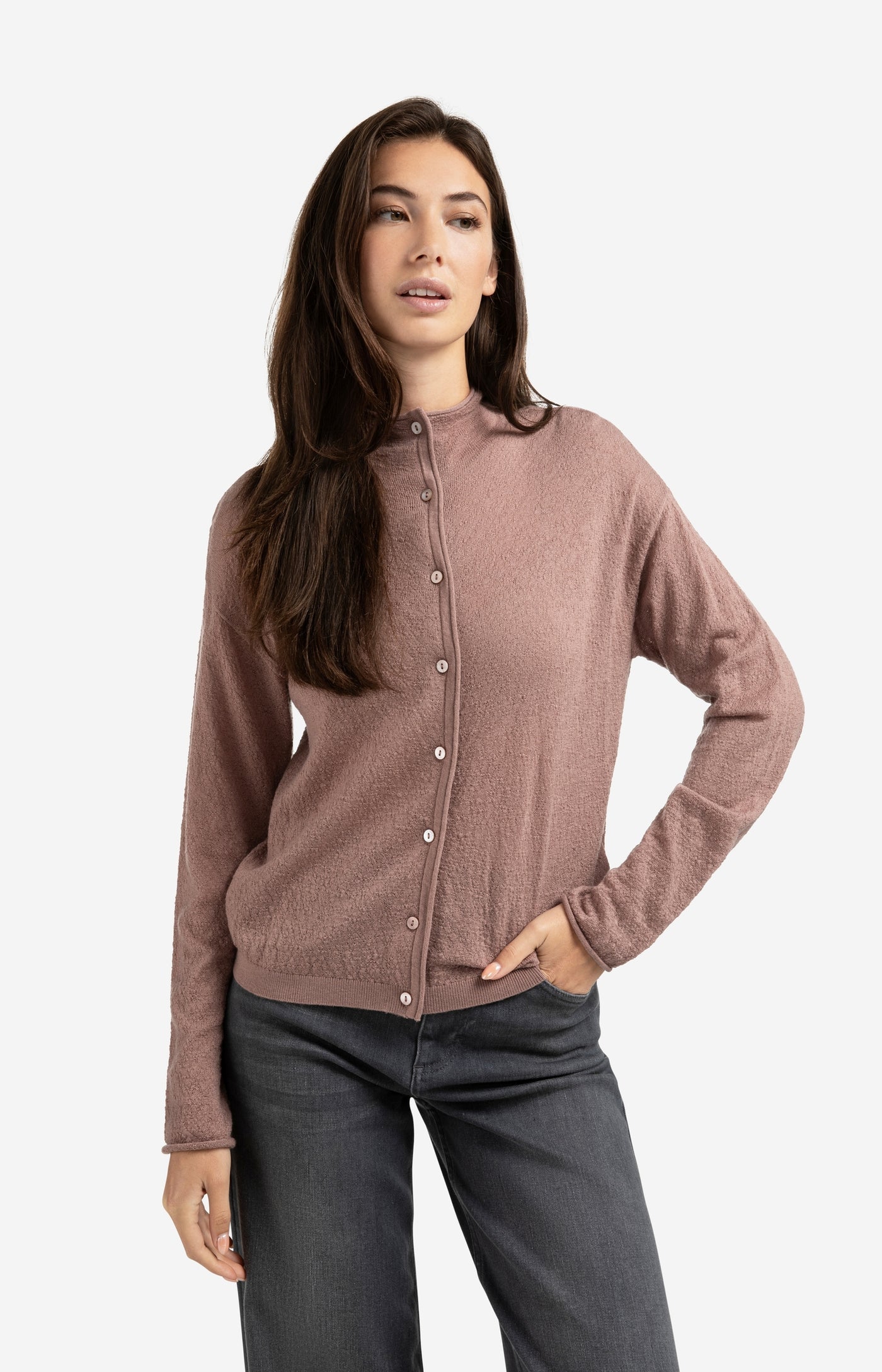 Textured Cardigan with High Neckline