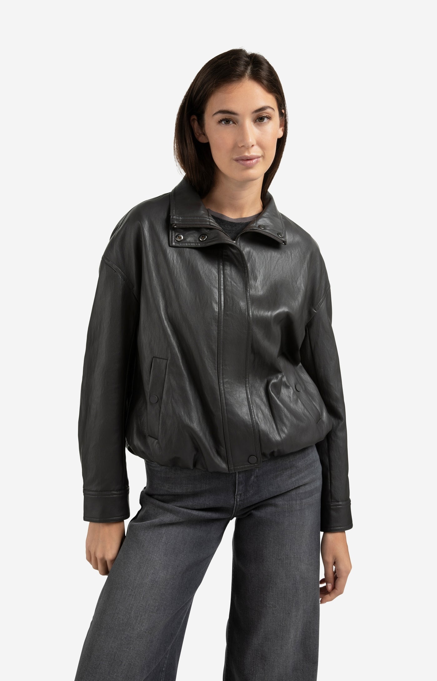 Faux Leather Balloon Hem Jacket