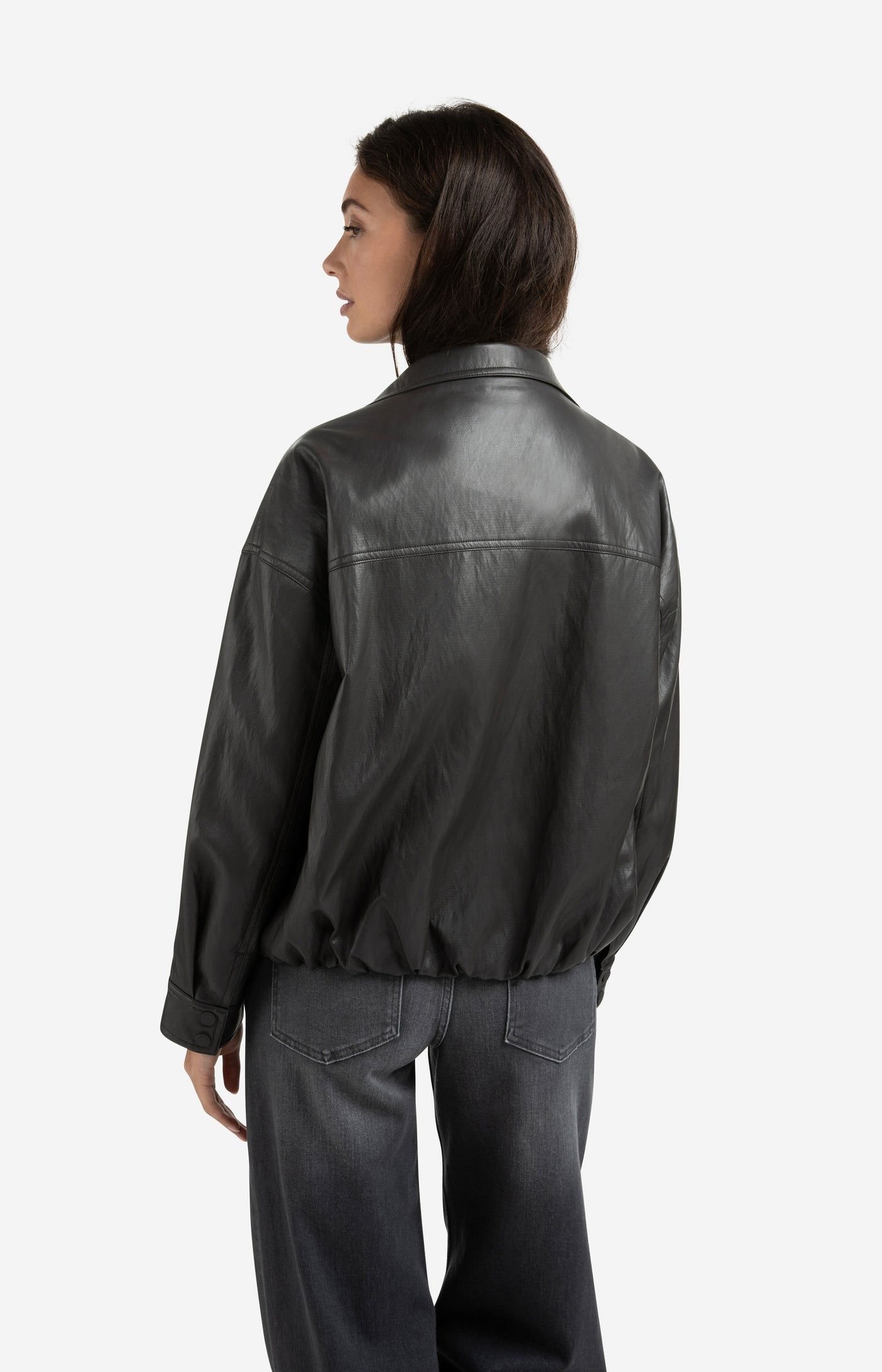 Faux Leather Balloon Hem Jacket