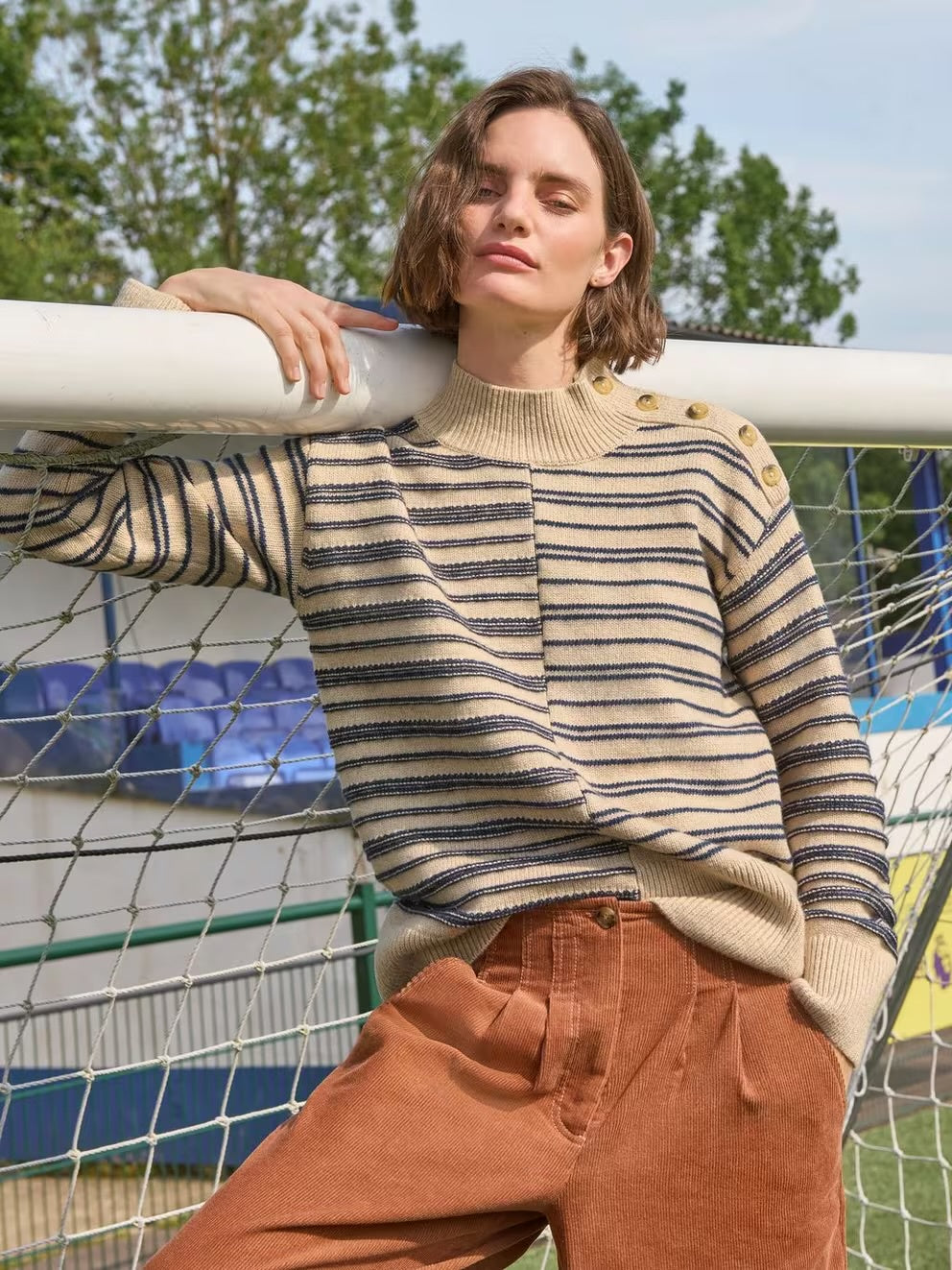Mix Stripe Stand Neck Jumper