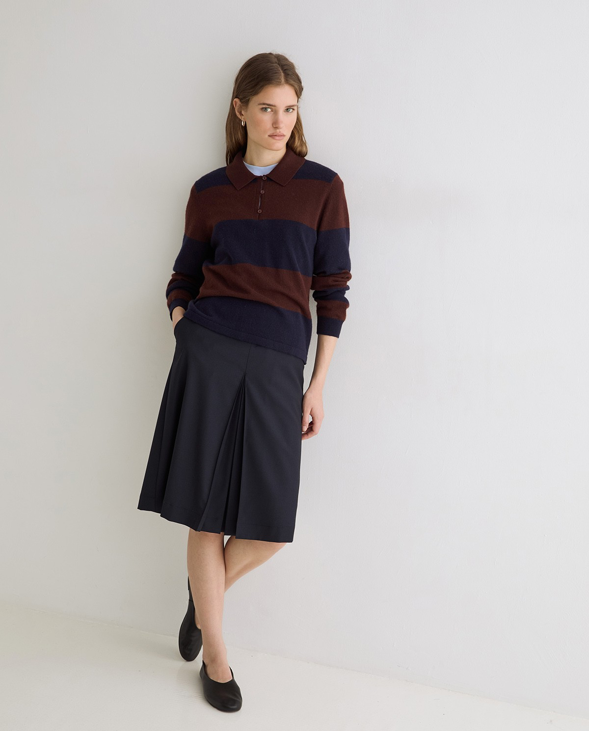 Striped Polo-Neck Sweater