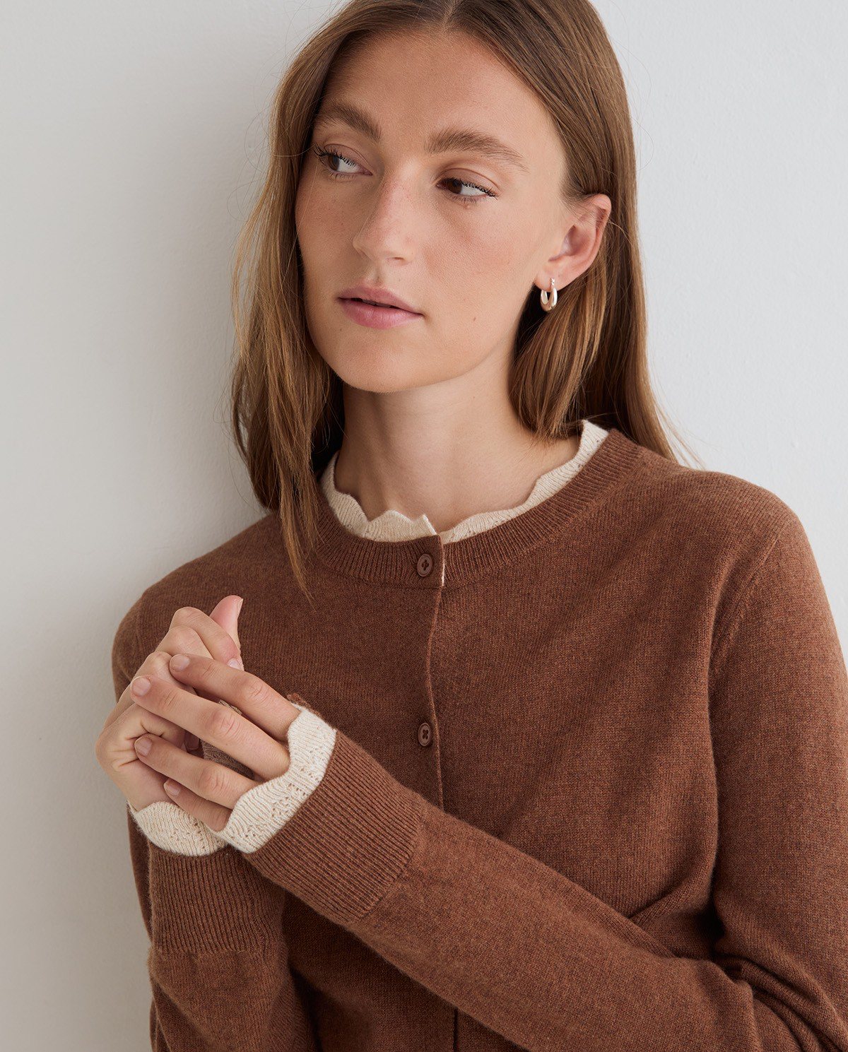 Round-Neck Cardigan With Contrast Details