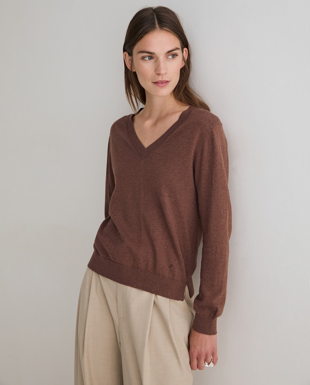 V-Neck Sweater With Embroidered Logo