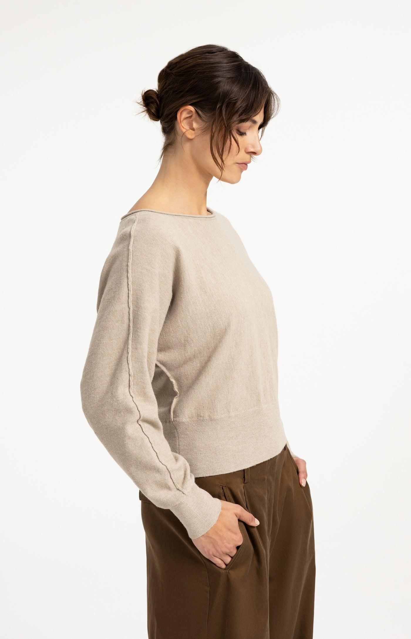 Boatneck Sweater with Seam Detail