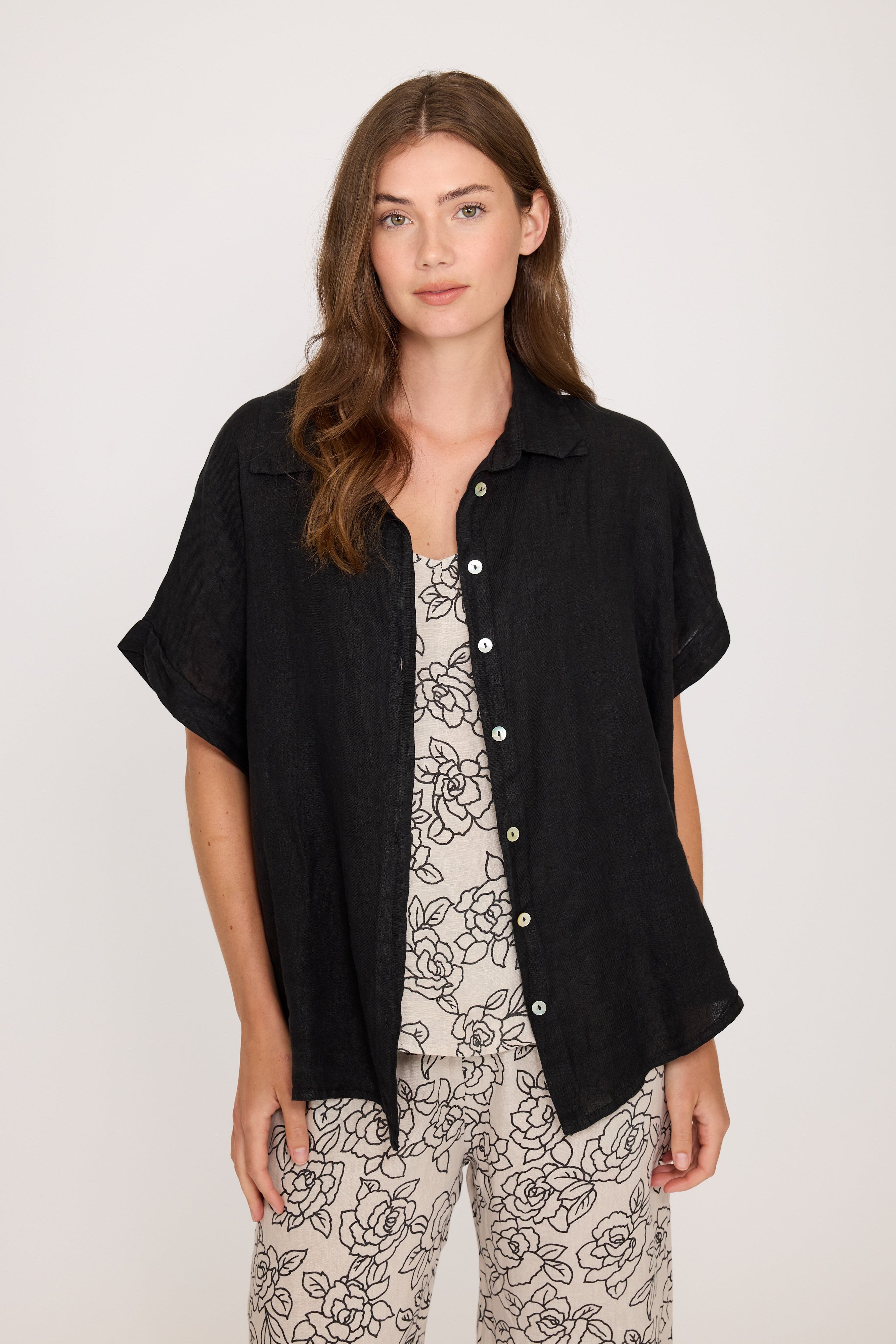 Linen Cap Sleeve Blouse