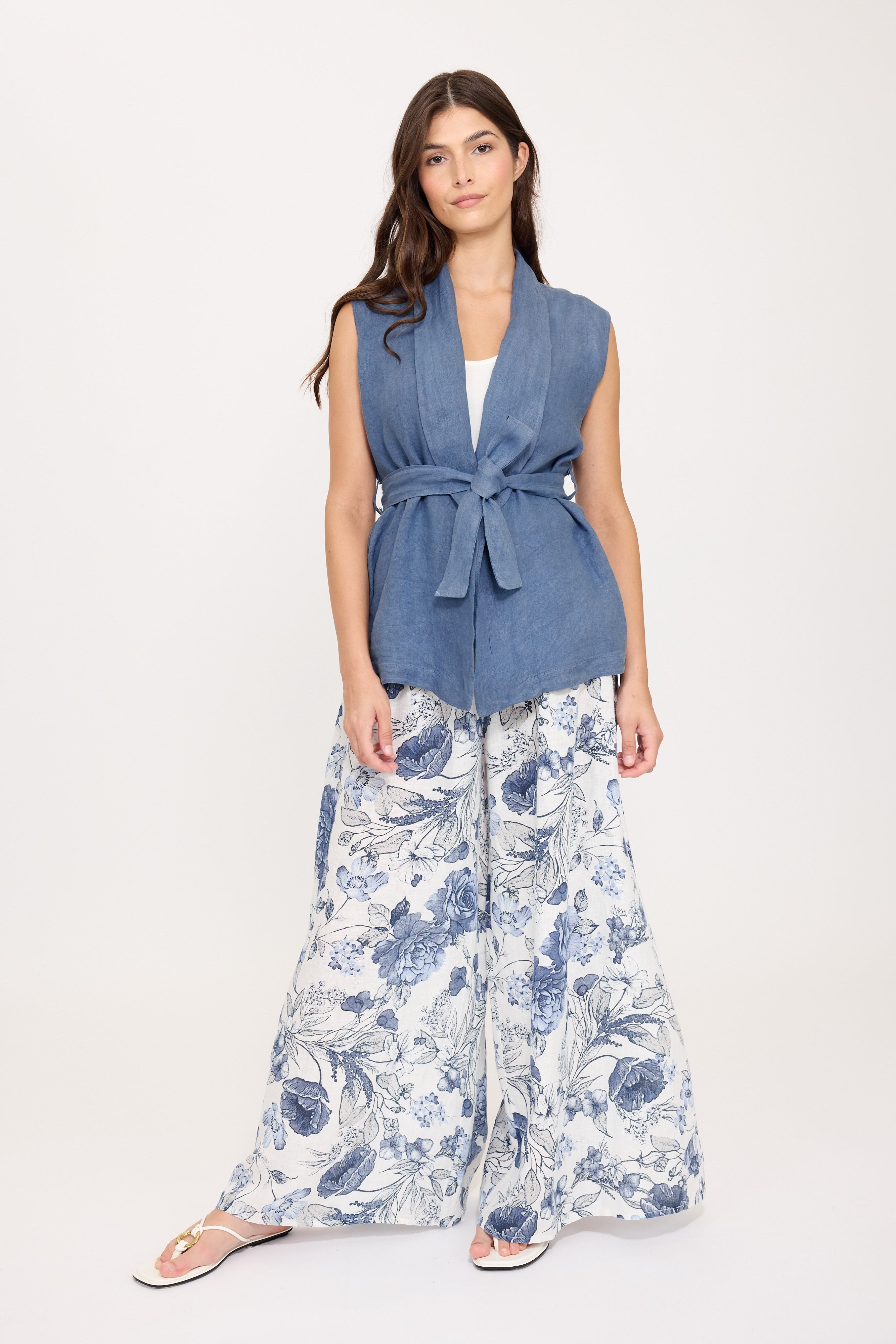 Shawl Collar Linen Vest