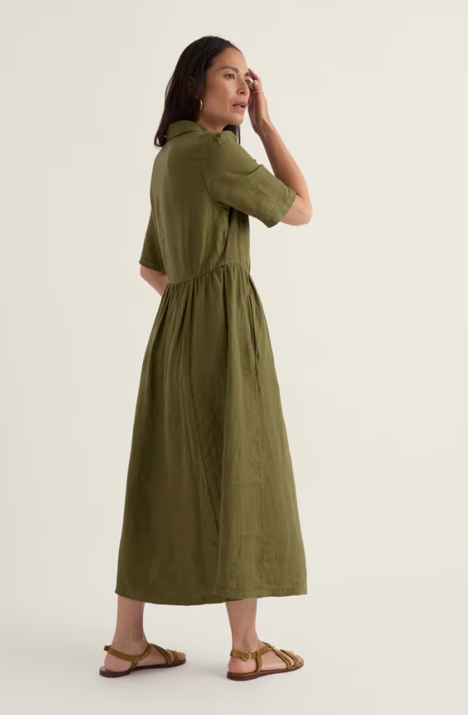 Fen Violet Linen Dress - Green