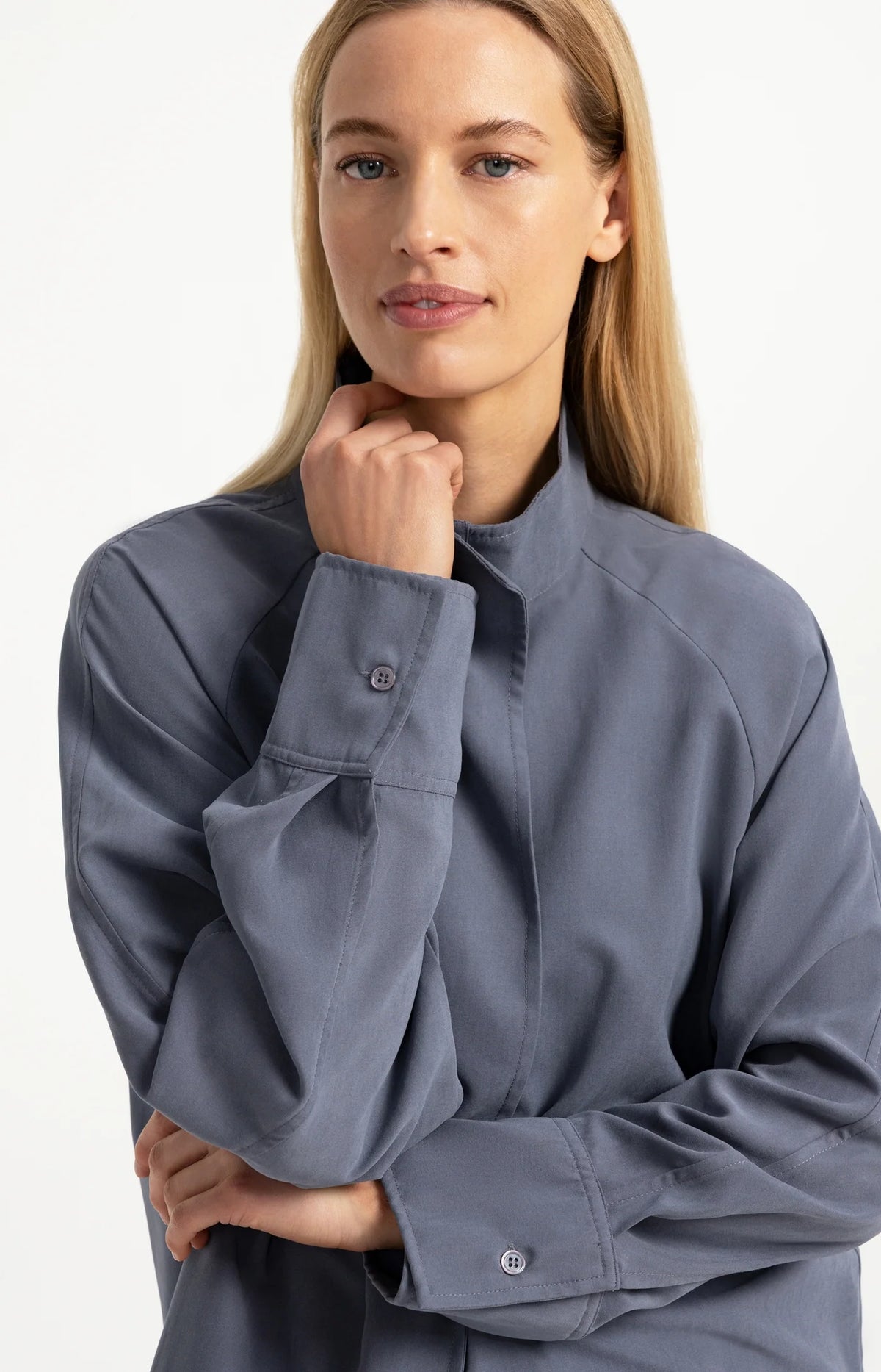 High Neck Blouse with Raglan Sleeve